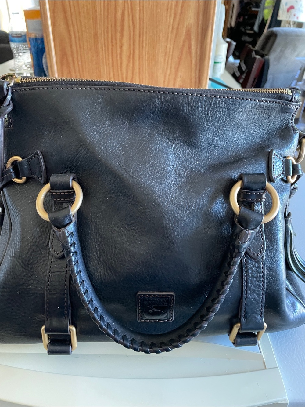 Dooney & Bourke Black Braided-Handle Shoulder Bag with Tassel - Picture 2 of 13